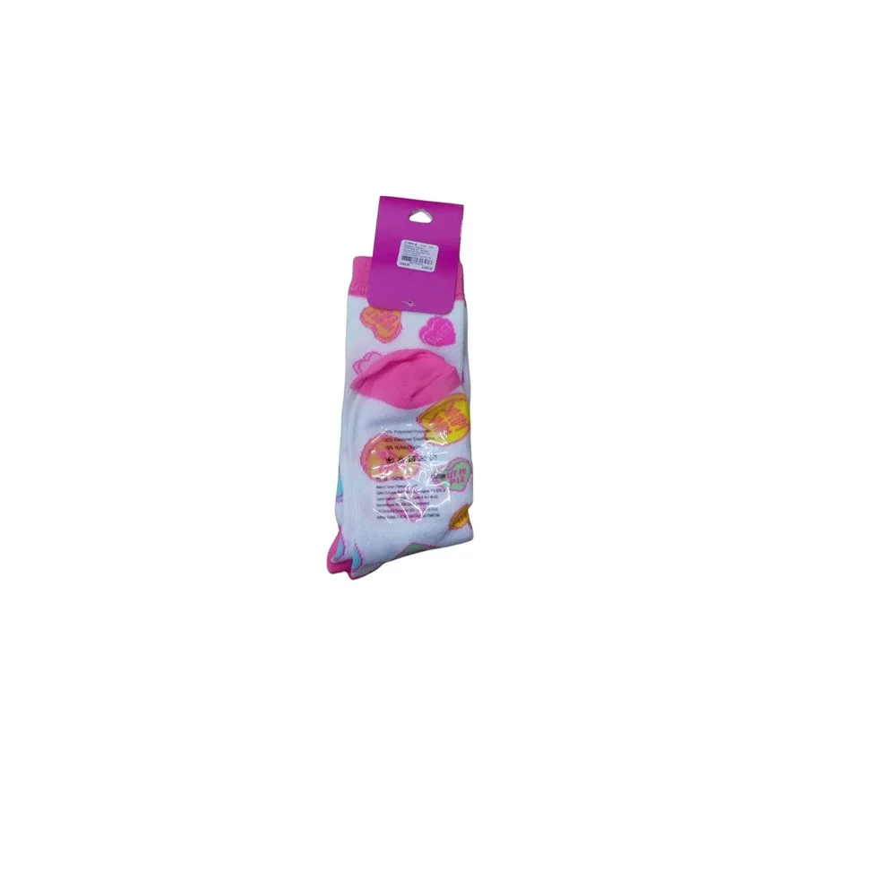 Claire's Crew Socks Girls One Size White Pink New Conversation Hearts Valentine